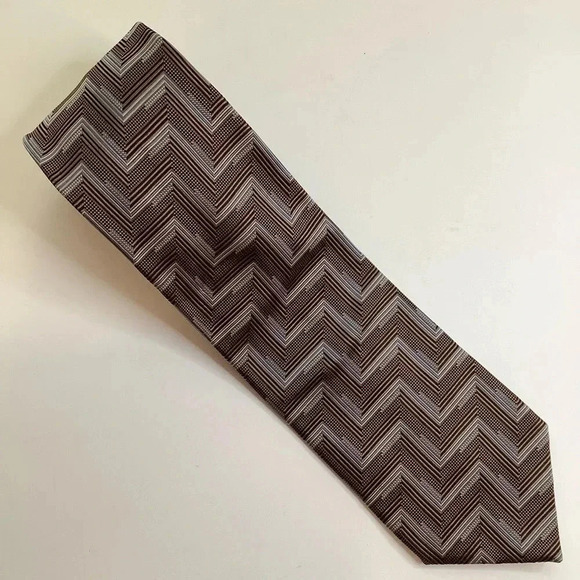 2/$30 VINTAGE Brown Woven Italian Silk Tie Eclectic Grandpa Style - Picture 10 of 11
